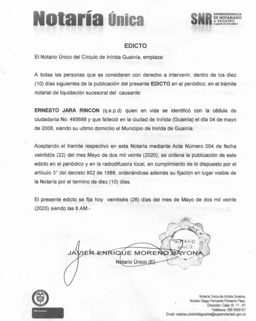 Notaría Única de Inírida - Guainía